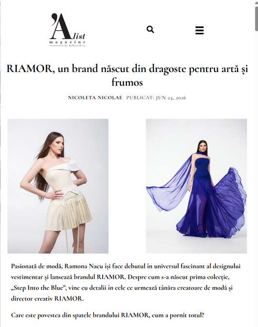 A List Magazine: RIAMOR, un brand născut din dragoste pentru artă și frumos